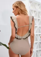 One-piece ruffled color matching one-piece swimsuit sexy backless swimsuit for women