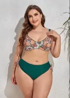 Two-piece Large size Floral Print Tankini Swimsuits for Women With Bikini Bottoms